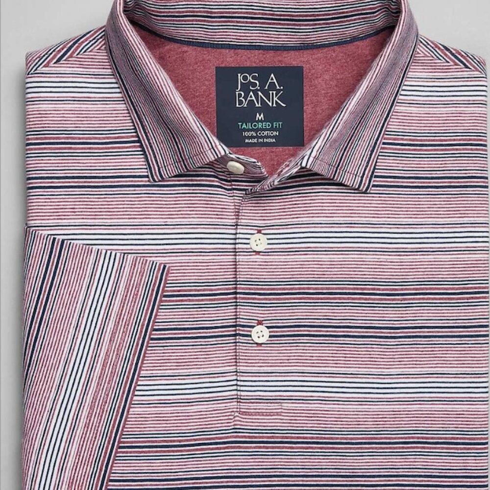 Jos. A. Bank Tailored Fit Variegated Heather Stripe Polo - 2XL.  color:Berry